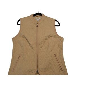 Talbots Womens Quilted Vest Medium Beige Full Zip Sleeveless Casual Lightweight